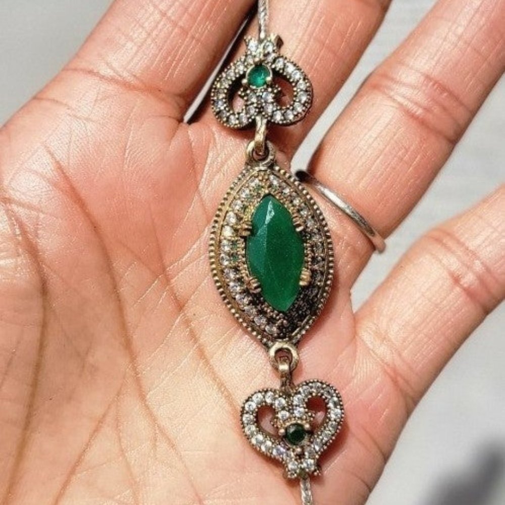 Stunning chunky emerald gold wash 925 sterling silver wheat chain bolo bracelet